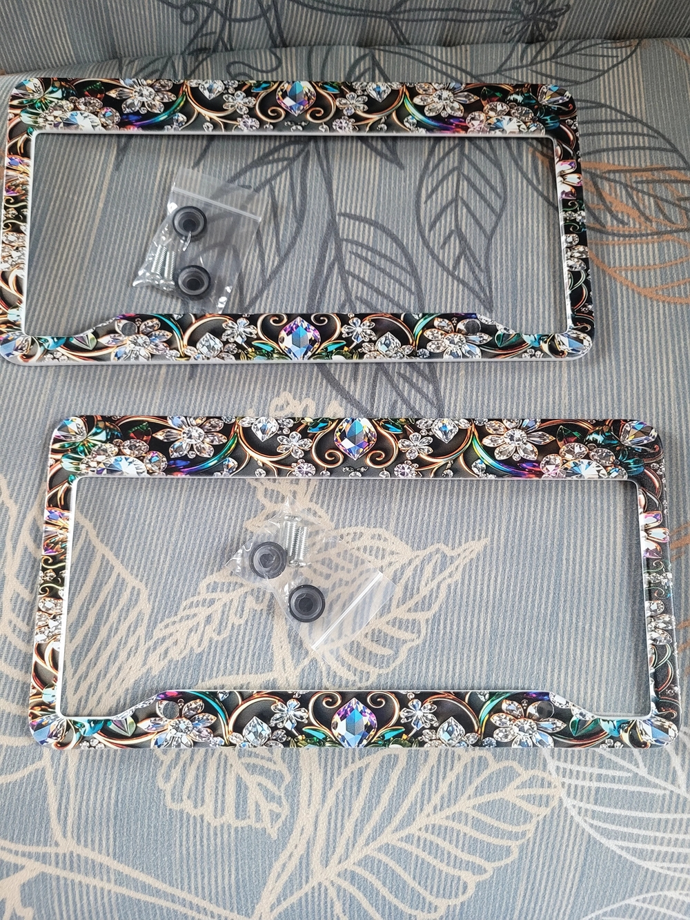 2D Rhinestone Floral License Plate Frame - Multicolor Bling